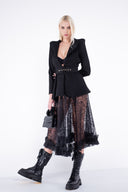 Fusta midi din dantela cu volan din tulle Black