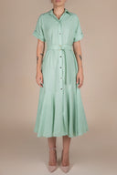 Rochie camasa midi cu volan si cordon Mint cu design feminin, croiala moderna si detalii statement Monarh Design