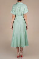 Rochie camasa midi cu volan si cordon Mint cu design feminin, croiala moderna si detalii statement Monarh Design