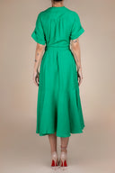 Rochie camasa midi cu volan si cordon Green cu design feminin, croiala moderna si detalii statement Monarh Design