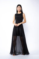 Rochie din voal cu amestec de matase si spate decupat black