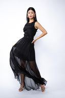 Rochie din voal cu amestec de matase si spate decupat black