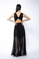 Rochie din voal cu amestec de matase si spate decupat black