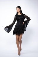 Rochie mini matase brodata cu maneci evazate