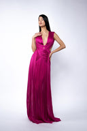 Rochie lunga din tulle matase peliculizat fucsia