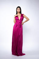 Rochie lunga din tulle matase peliculizat fucsia
