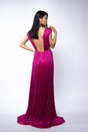 Rochie lunga din tulle matase peliculizat fucsia