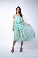 Filmed silk dress with oversized bow