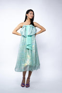 Filmed silk dress with oversized bow