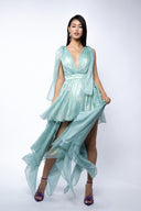 Print dress with asymmetrical scarves