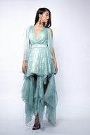 Print dress with asymmetrical scarves