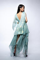 Print dress with asymmetrical scarves