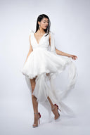 White dress with asymmetrical scarves