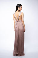 Rochie din matase cu slit inalt si corset transparent