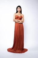 Rochie din matase cu cupe si corset cu siret