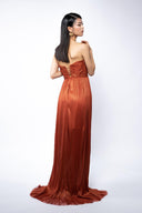 Rochie din matase cu cupe si corset cu siret