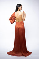 Rochie asimetrica din tulle de matase cu corset transparent
