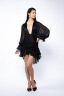Silk dress with deep neckline