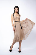 Silk dress with faux garter belt detail