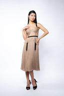 Silk dress with faux garter belt detail