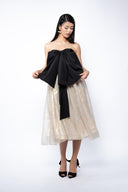 Filmed silk dress with oversized bow