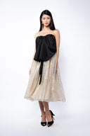 Filmed silk dress with oversized bow