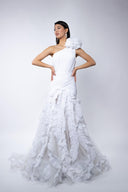 One-shoulder dress with dramatic details