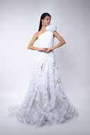 One-shoulder dress with dramatic details