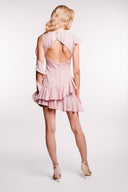 Rochie mini Pink asimetrica cu volane