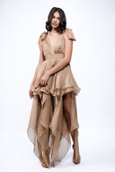 Nude dress with asymmetrical scarves