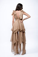 Nude dress with asymmetrical scarves