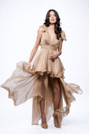 Nude dress with asymmetrical scarves