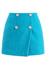 Blue wrap skirt with decorative buttons