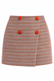 Coral wrap skirt with decorative buttons