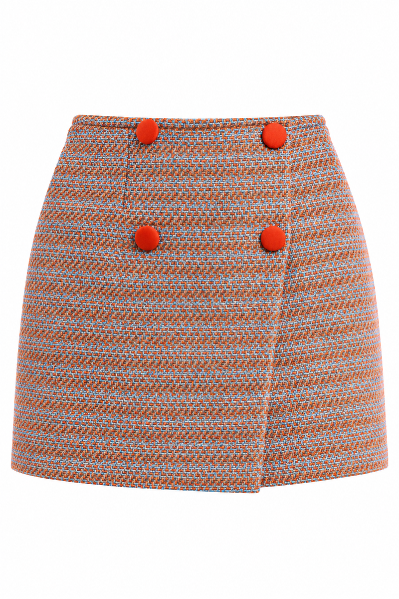 Coral wrap skirt with decorative buttons