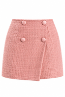 Fusta Pink petrecuta cu nasturi decorativi