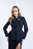 Sacou cu esarfe si talie structurata Navy Stripe