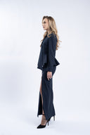Sacou cu esarfe si talie structurata Navy Stripe