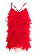Rochie mini Lucky Red cu volane din amestec de matase