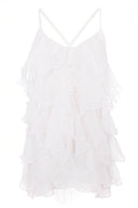 Rochie mini Lucky White cu volane din amestec de matase