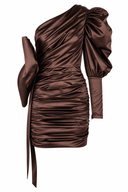 Short asymmetric-shoulder dress with draping