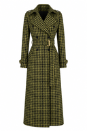 Green checked midi trench coat