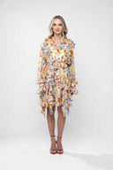 Rochie camasa cu volane asimetrice din voal de matase Yellow