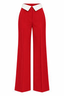 Pantaloni red cu detaliu alb contrastant