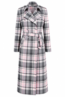 Midi trench coat in blush-pink and gray checks