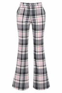 Flared trousers in blush-pink and gray checks