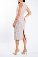 Rochie midi pastel din tweed cu guler inalt