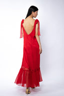 Rochie lunga vaporoasa din matase cu esarfe Red
