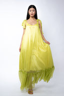 Rochie lunga vaporoasa din matase cu esarfe Lime