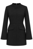 Rochie mini neagra cu maneci evazate si buzunare decorative